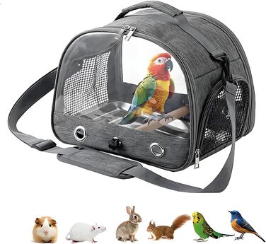 Транспортна сумка для папуг, переносна сумка для птахів з підставкою та підносом з нержавіючої сталі, легкий рюкзак для папуги, складана переносна коробка для птахів, переносна сумка для маленьких птахів, для папуг (сіра)