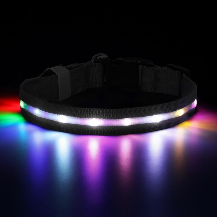 Світлодіодна нашийник для собак Feycig з USB зарядкою - водонепроникний, регульований, 3 режими, для малих, середніх та великих собак (Чорний, L(48-60см))