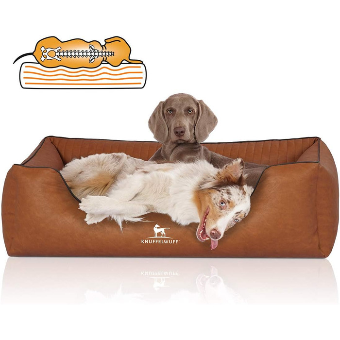 Ортопедичне собаче ліжко Knuffelwuff Chesapeake з лазерного стеганого штучного шкіряного покриття XL 105 x 75 см. Знімний чохол, легко чистити, для великих, середніх та маленьких собак (L 85 x B 63 x H 23 см, Rusty)