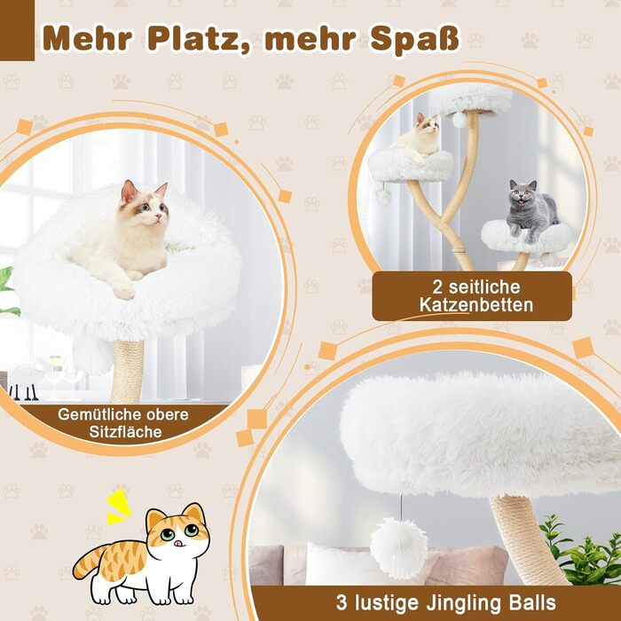 Кігтеточка GOPLUS 178 см з 3 лежаками, м'ячиками та сизалевими стовпчиками для котів та кошенят (Бежева)