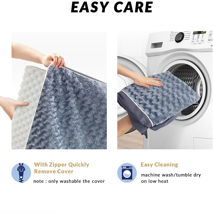 Велике ортопедичне ліжко для собак з піною з пам'яті, миюча лежанка для собак, килимок з знімним чохлом та водонепроникним наповнювачем, плюшеве фланелеве покриття з неслизьким дном для великих собак, Колір: Синій, Білий, Розмір: L (36'x24'x3.5'), XL (41'
