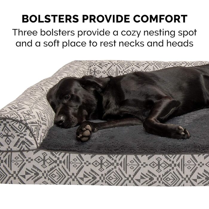 Холодне ліжко для собак Furhaven з гелевою піною, плюш та декор у стилі південно-західного килима, дизайн у стилі дивану знімний, пральний чохол, фіолетово-сірий, розмір L, 91 x 69 x 17 см