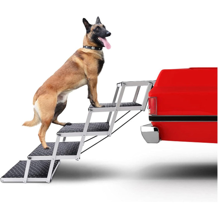 Складні сходи для собак з алюмінію, 5 сходин, вантажопідйомність 80 кг, антиковзне покриття, для автомобілів та SUV, чорний колір