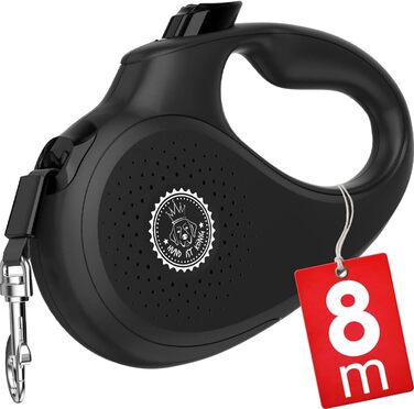 Витяжна повід для собак HUND IST KÖNIG 8м, до 50кг, чорний | Міцний поводок для малих та великих собак | Зручний ручка