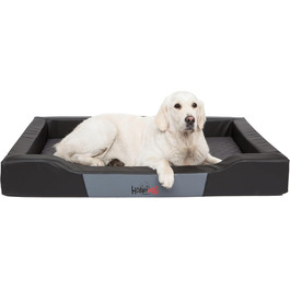 Собаче ліжко-корзина для собак маленьких, середніх та великих порід - подушка для собак - диван для собак з екошкіри, знімний та пральний чохол - Deluxe, розмір M - чорний, 93 x 62 см