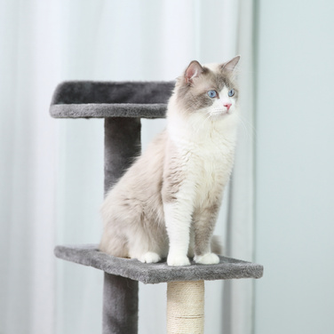 PawHut стайня котяче дерево, вантажопідйомність 15 кг, котячі сходи 3 сходинки, бежевий, сірий, 48,5 х 48,5 х 100 см | Аосом