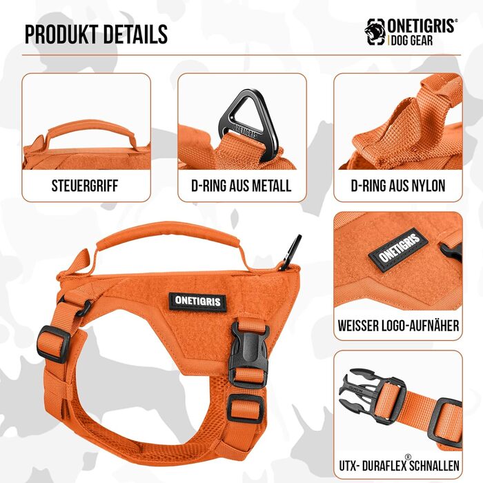 Нашийник для собак OneTigris MINI Trooper, оранжевий, XXXS, з повідком 150 см, 2 положення для буксирування