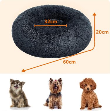 Ортопедичне ліжко для собак, кругленьке, м'яке, для котів та собак, ліжко-софа, корзина, зручне, миється, 60 см Ø, темно-сірий, розмір 60 x 60 x 18 см