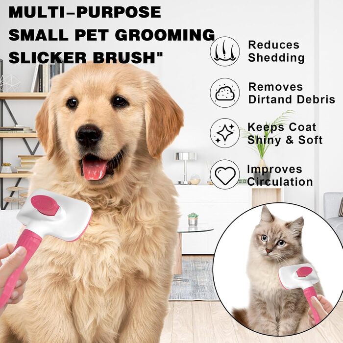 Щітка для грумінгу собак та котів, самоочисна, видаляє підшерсток, ковтуни та вилиняле волосся