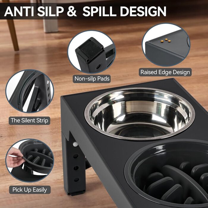 Підвищений годівниця для собак PAWISE, 5 рівнів регулювання, для собак маленьких, середніх та великих порід, з двома великими мисками з нержавіючої сталі, антиковзаюча, BPA free пластик