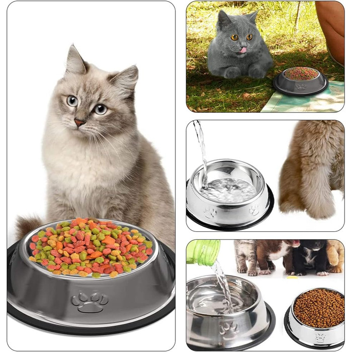 Набір з 3 мисок для котів з нержавіючої сталі, антиковзкі, для котів та кошенят