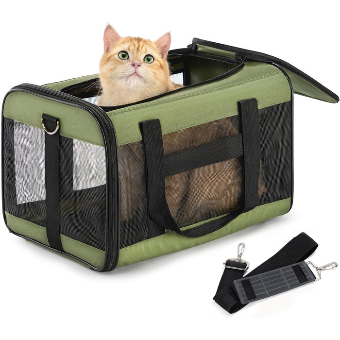 Транспортна переноска для котів та собак Conlun, авіаційна, зелена (M)