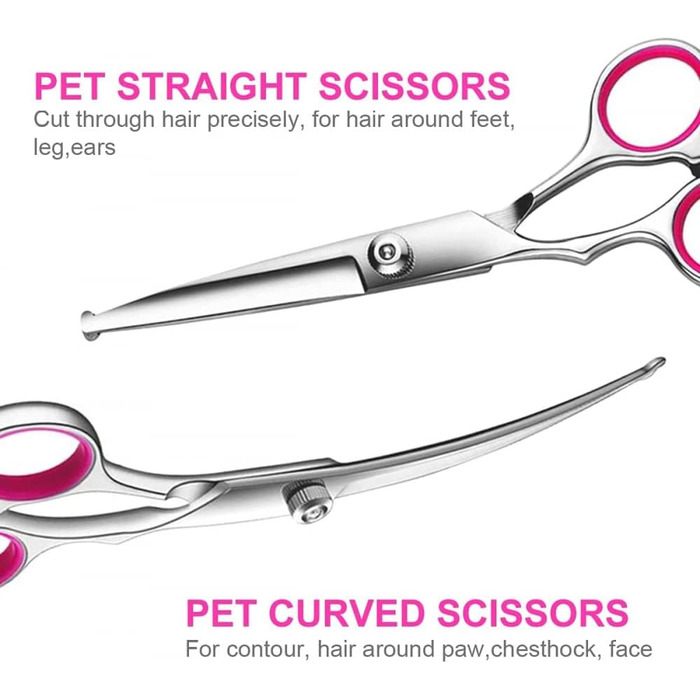 Набір професійних ножиць для грумінгу собак SIQI - для вирівнювання, прямі, вигнуті ножиці та гребінець для довгого та короткого волосся