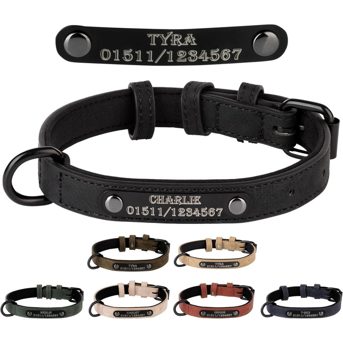 Шкіряний нашийник для собак та котів Jack O Be (XXL, чорний) з можливістю персоналізації
