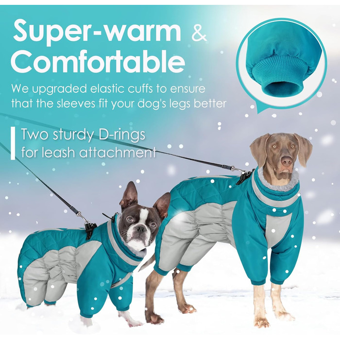 Зимовий комбінезон для собак AOFITEE - водонепроникний теплий одяг для великих собак з отвором для шлейки, теплий зимовий костюм для собак, підходить для Французького Бульдога (3XL, блакитний)