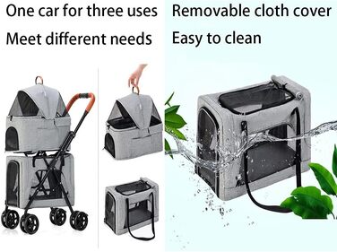Двоповерховий візок для домашніх тварин, багатофункціональний 3-в-1, візок для котів, складаний візок для собак, для маленьких собак, легко складається, з переднім доступом, візок для 2 собак (сірий, розмір B)