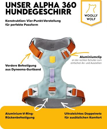 Шлейка для собак Woolly Wolf Alpha 360 - зелений гірський, розмір L, з 100% переробленого поліестеру