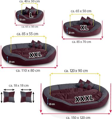 BedDog® Hundebett SABA 4в1: овальне/кругле, велике, знімне, для дому та вулиці, L, Cherry-Rock (бордовий/сірий), 65x50x23 см