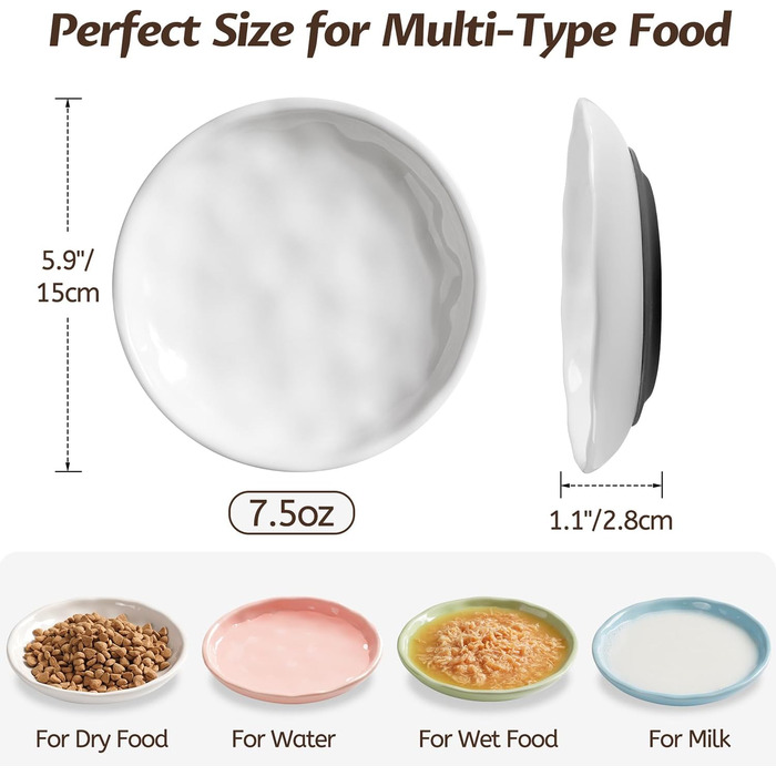 Набір мисок для котів з неслизьким дном, кераміка, анти-котячий пух, 4 шт. (гофрований стиль)