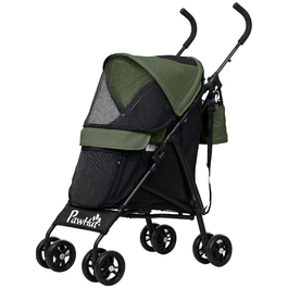 PawHut Коляска для собак Dogs Buggy складна для собак і кішок до 4 кг Cat Buggy з сітчастими вікнами, плечовий ремінь, сумка для зберігання, підстаканник Парасолька Коляска для кішок темно-зелена | Аосом