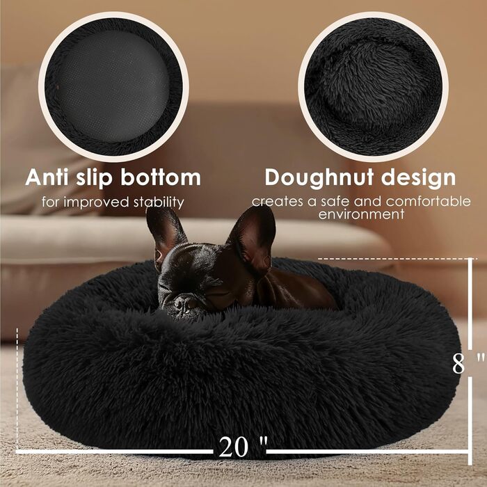 Кругле м'яке ліжко для собак та котів середнього розміру, 71.1 см, чорне, Donut-ліжко для цуценят та кошенят, миється