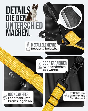 Автогурт для собак 'Argo' – регульований, з амортизацією та ISOFIX, для всіх порід (S, жовтий, 35-45 см)