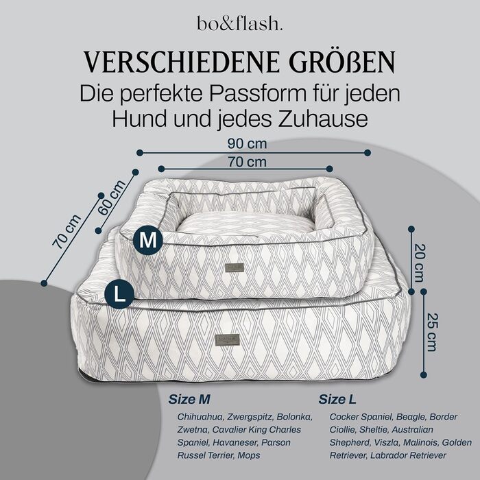 Зручне собаче ліжко bo&flash Boise 'Roy' - диван для собак маленьких та великих порід, з дизайном, що можна прати, з антиковзким покриттям, для захисту суглобів (M, Ruby)