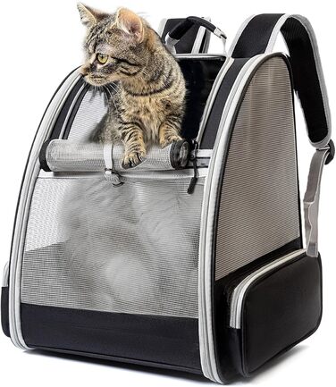 Рюкзак для тварин, переноска для собак та котів до 10 кг, сірий, м'який, складаний