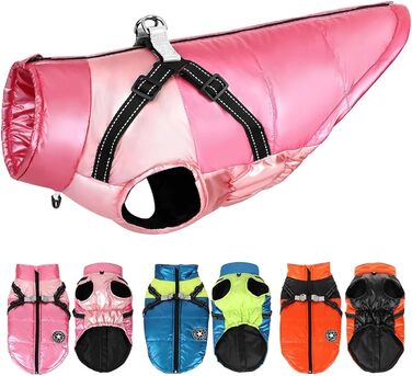 Тепла зимова куртка для собак з отвором для шлейки, водонепроникна, з відбивачами, для шиба іну, бульдога та мопса