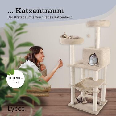 Когтеточка-комплекс Lycce Kratzbaum Royal 145 см: багатоярусна з 10 когтеточками, гніздом, гамаком, 4 платформами, плюшевим м'ячиком, бежева, стабільна, економна