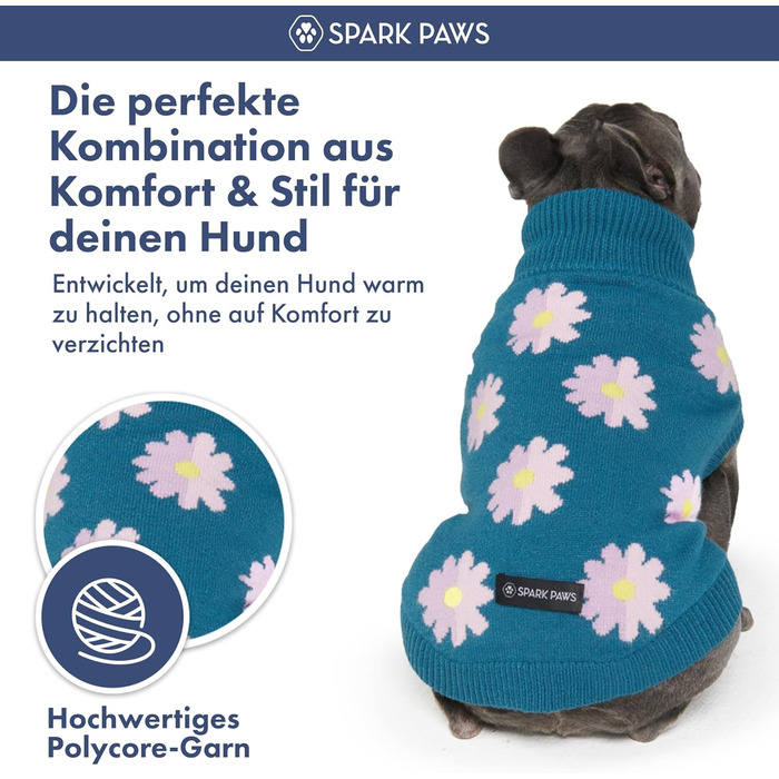 Теплий зимовий пуловер для собак Spark Paws з ультрам'якого матеріалу – для маленьких, середніх та великих собак, французьких бульдогів, пітбулів (квітковий, M)