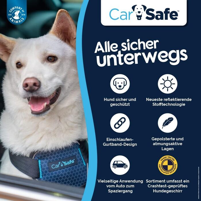 Автомобільна шлея для собак CarSafe L, безпечна та законна, для великих порід, відповідає ПДР