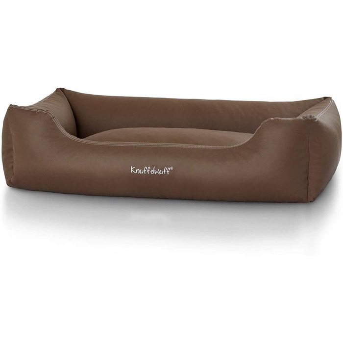 Лягу для собак Knuffelwuff Sidney з штучної шкіри, M-L, 85 x 63 см, знімний чохол, легко мити, для великих, середніх та малих собак (Колір: Коричневий, Розмір: 105 x 75 x 25 см)