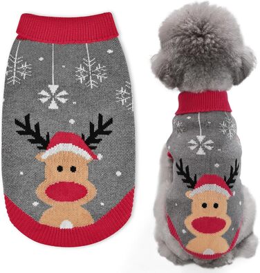 Пуловер для собак на Різдво, теплий вовняний пуловер з коміром-гетром для собак, малі та середні породи (Сірий, S)