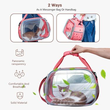 Транспортна переноска для собак та котів PETCUTE, складна та миюча, для подорожей літаком (Рожевий)