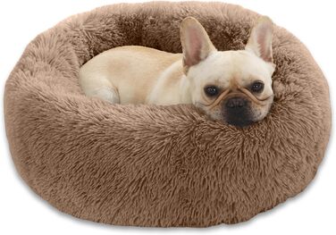 М'яке ліжко для собак та котів у вигляді пончика, з плюшу, 58 см, коричневе