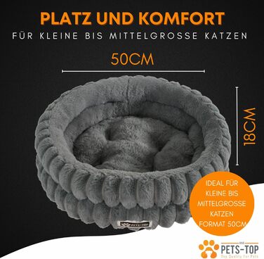 Килимок для котів PETS-TOP, плюшевий, круглий, м'який, миючий, для котів та маленьких собак, з неслизьким покриттям (Сірий, 50 см)