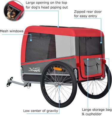Тігго VS Pets L: велопричіп для собак великого розміру, 270 л, до 35 кг, червоний