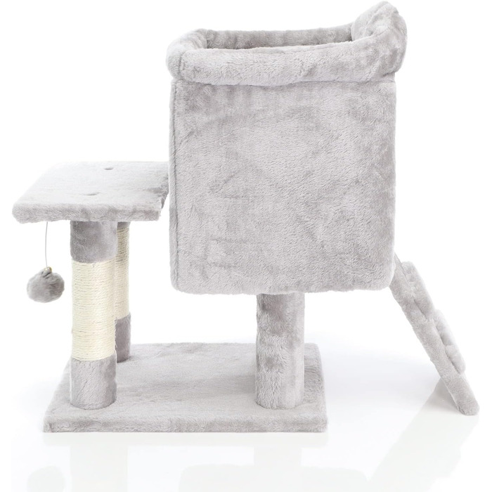 Дряпка для котів Fudajo 60 см з будиночком, платформами та ігровими елементами, покриття сизаль, сірий колір