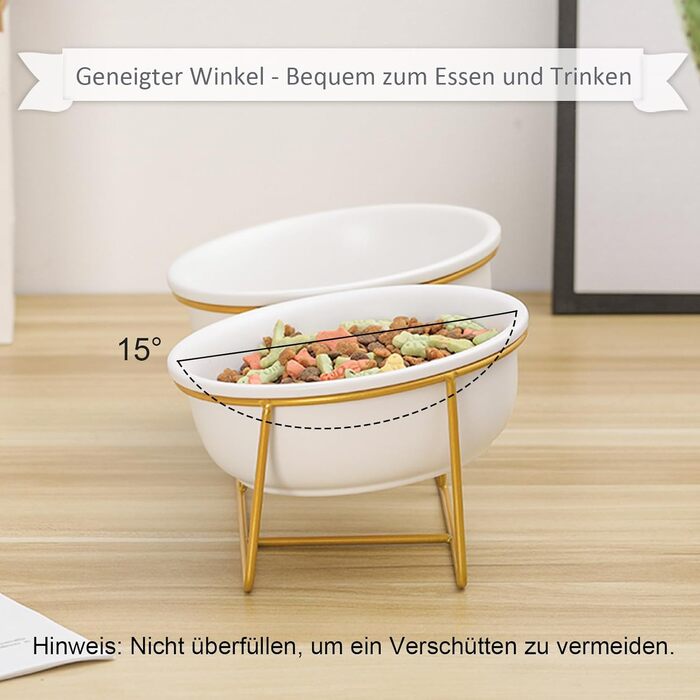 Підвищений набір мисок для собак та котів з підставкою - 2 шт. по 480 мл, кераміка, білий