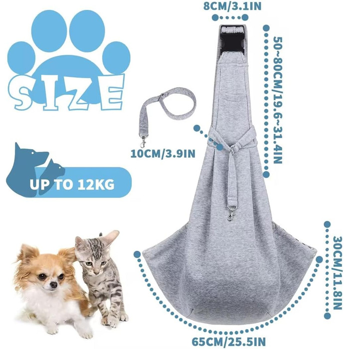 Сумка-переноска для тварин, регульована переноска для собак, реверсивна переноска для маленьких собак до 7 кг, переноска для собак, переноска для собак для прогулянок та активностей на відкритому повітрі (Сірий)