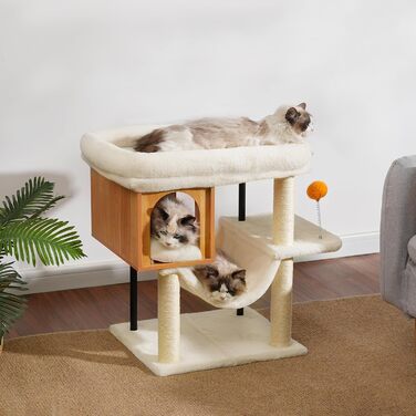 Котячий будиночок з дряпалкою Heybly HCT017WB з великою плюшевою платформою 54 x 40 см та висотою 57.5 см, сталеві труби, стійка основа для великих котів