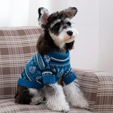 CuteBone Синій пуловер для собак зі сніжинками, одяг для цуценят, теплий светр, зимова куртка для маленьких собак, з отвором для повідка DS72XL-DE XL Сніжинка