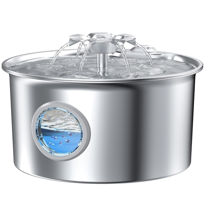 Турнік для котів з нержавіючої сталі Katzenbrunnen: фонтанчик для води, 2.6л, дисплей рівня води, дизайн водоспаду, підходить для собак та котів