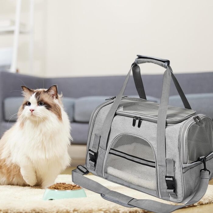 Сумка-переноска для котів та собак | Легка, зручна, дихаюча переноска для тварин на плечі, для прогулянок на вулиці, сірого кольору