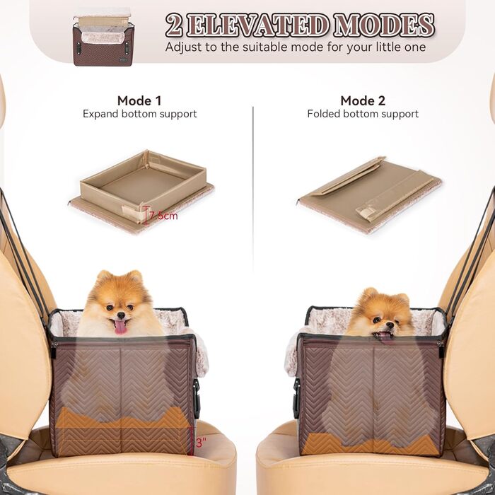 Автокрісло для собак Petfit, кошик для собак у машину, автоліжко для маленьких собак, з фіксатором ременя безпеки, знімні чохли, S, коричневе шкіряне