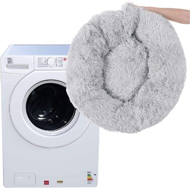 Кругле ліжко для собак Springos з штучного хутра, 90 см, сірий колір - комфортний та затишний лежак з антиковзною основою