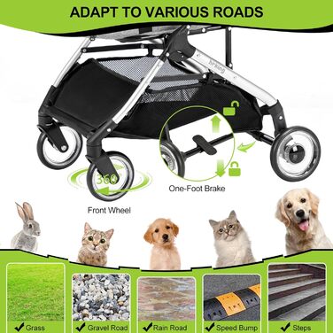3-в-1 Візок для собак з знімним сидінням, переноска, сумка-трансформер, складаний, до 20 кг (сірий)