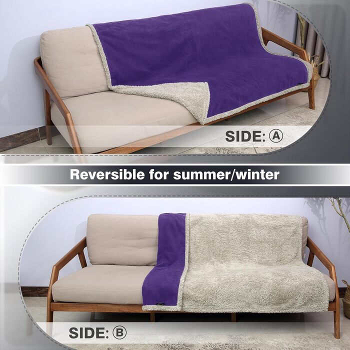 Водонепроникний плед для собак Catalonia Classy, двосторонній, м'який, великий розмір (203x152 см, фіолетовий/бежевий)