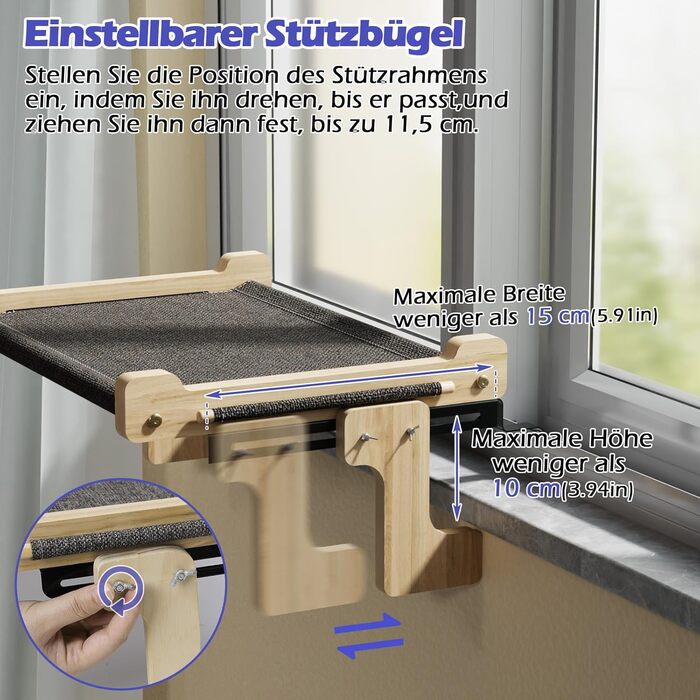 Крісло-гамак для кота Eukue на вікно з міцного дерева та металу (до 30 кг)